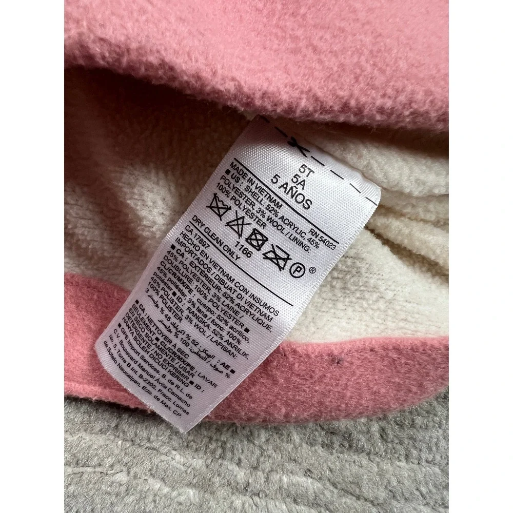 Old Navy Hooded Coat Girls‎ 5T Pink Sherpa Lined Wool Blend Zip Front Jacket